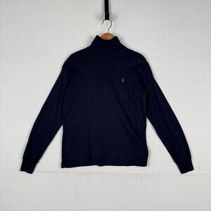 Vintage 80’s Ralph Lauren Men’s Turtleneck Blue Small Pony Logo Roll-Neck